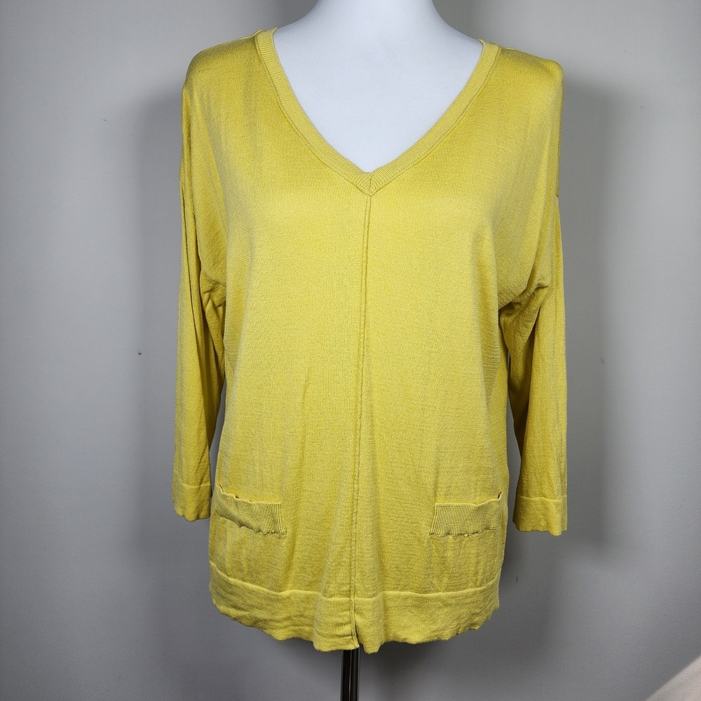 August Silk Sweater Womens Medium‎ Lightweight Knit Yellow Luxury Dopamine Sun